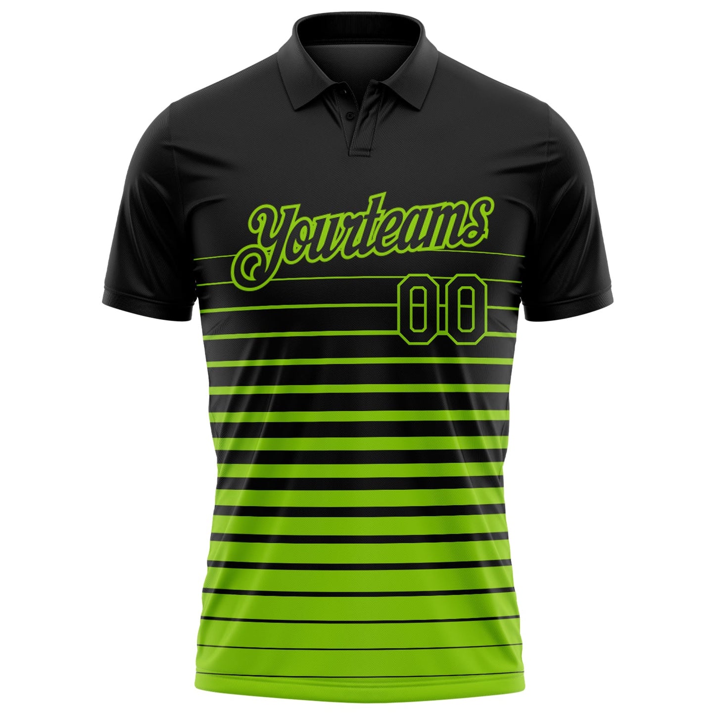 Custom Black-Neon Green Horizontal Gradient Stripe Performance Polo Shirt view 2