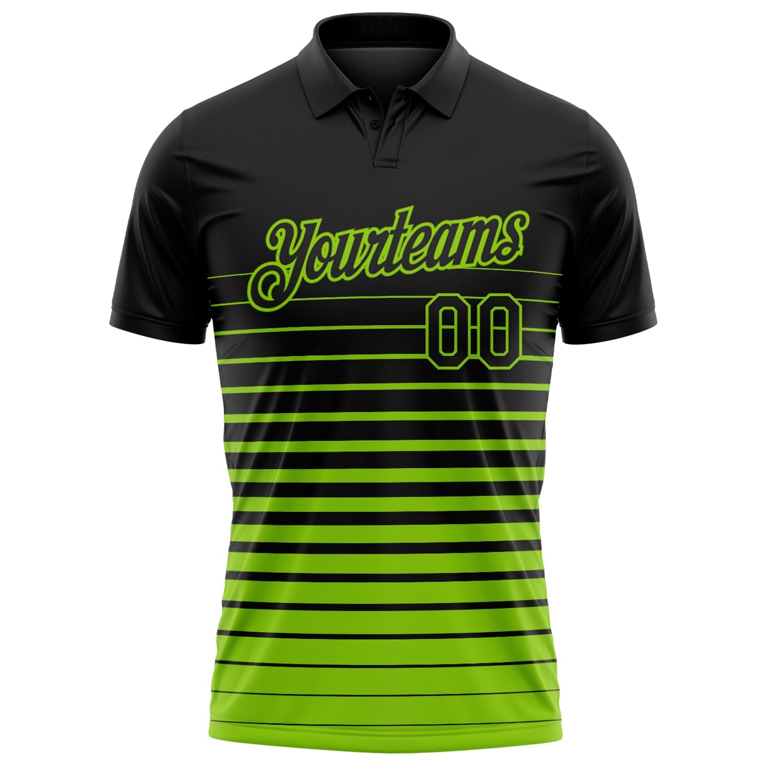 Custom Black-Neon Green Horizontal Gradient Stripe Performance Polo Shirt view 2