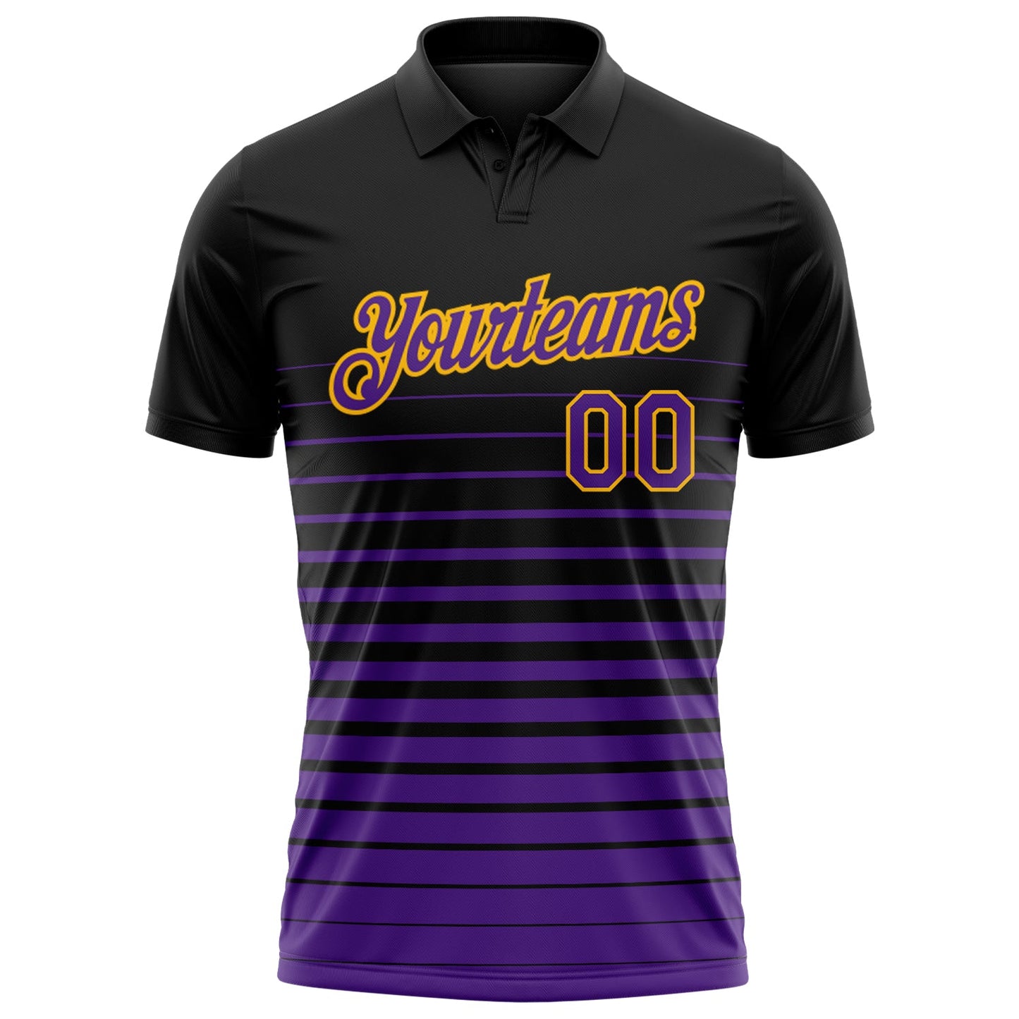 Custom Black Purple-Gold Horizontal Gradient Stripe Performance Polo Shirt view 2
