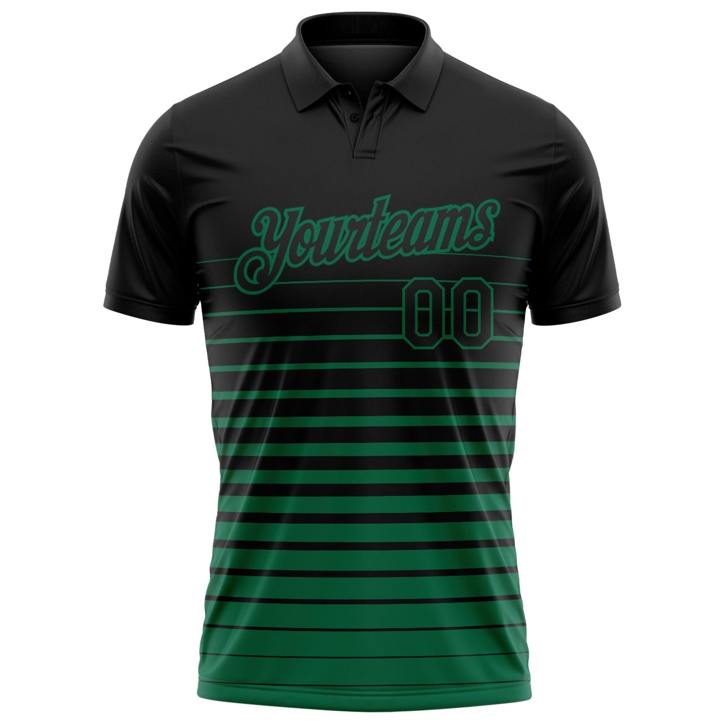 Custom Black-Kelly Green Horizontal Gradient Stripe Performance Polo Shirt view 2