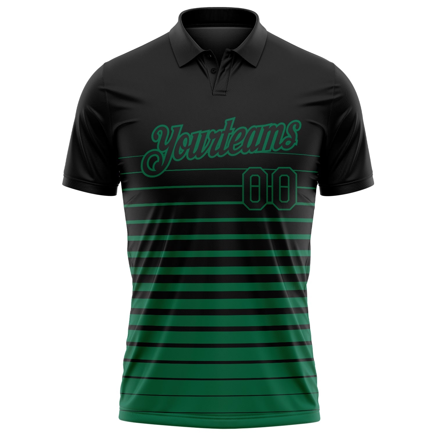 Custom Black-Kelly Green Horizontal Gradient Stripe Performance Polo Shirt view 2