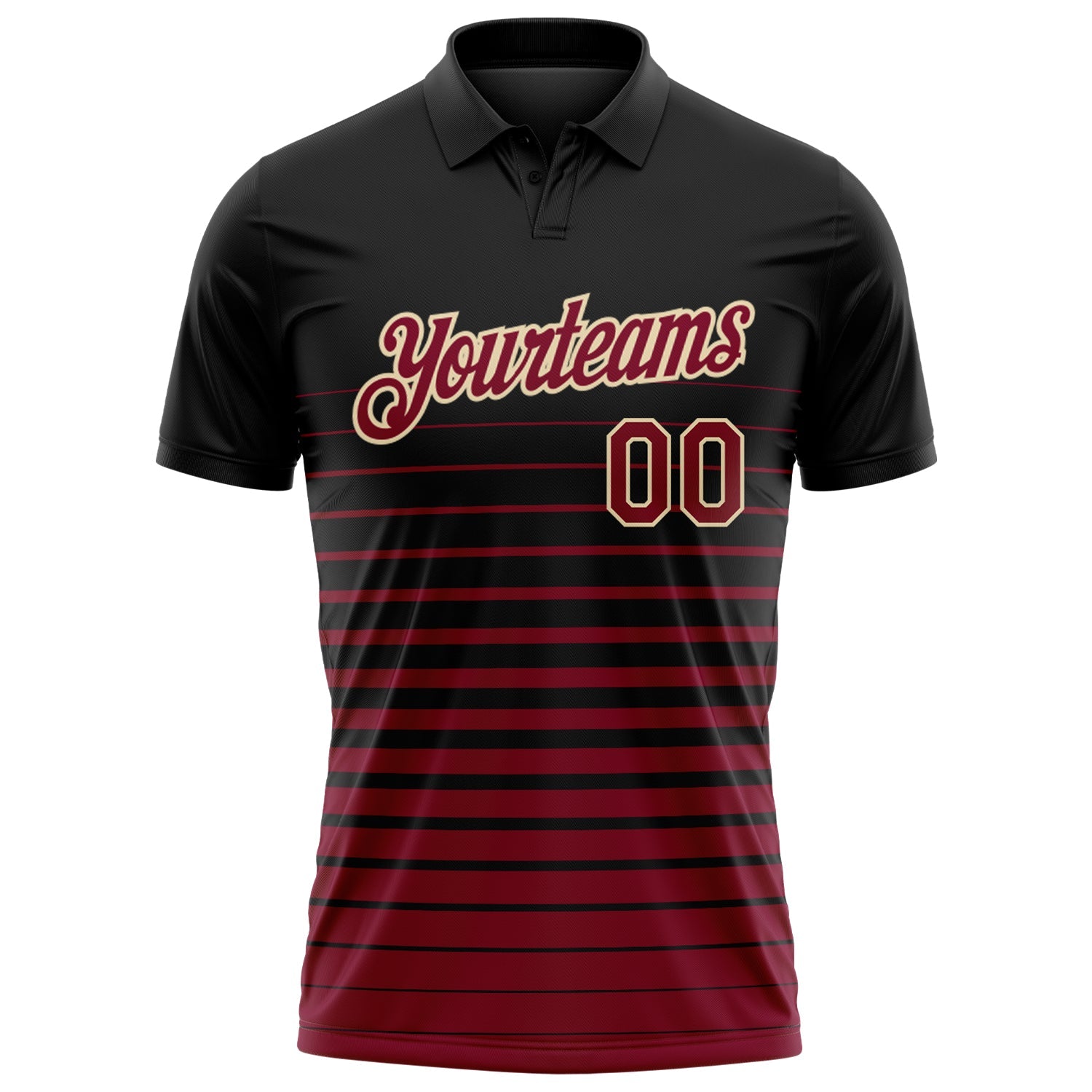 Custom Black Maroon-Cream Horizontal Gradient Stripe Performance Polo Shirt view 2