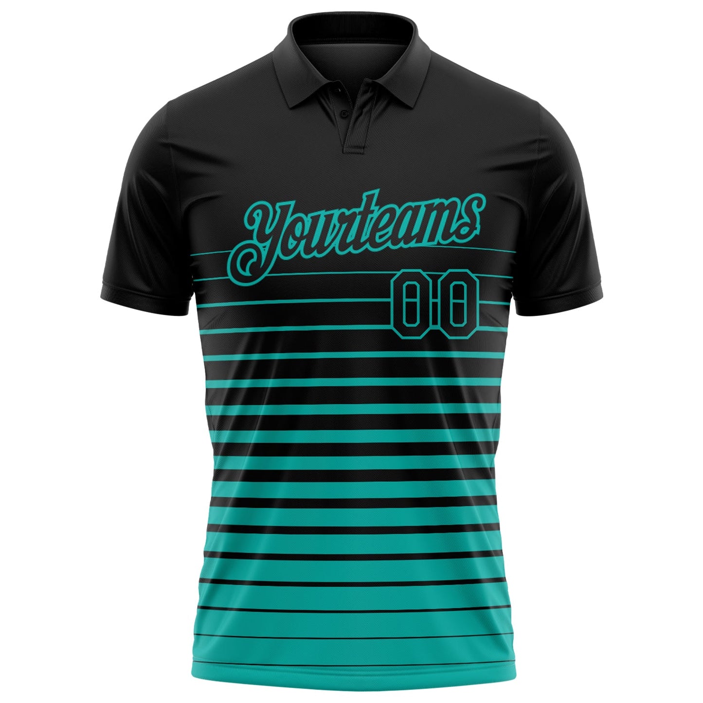 Custom Black-Aqua Horizontal Gradient Stripe Performance Polo Shirt view 2