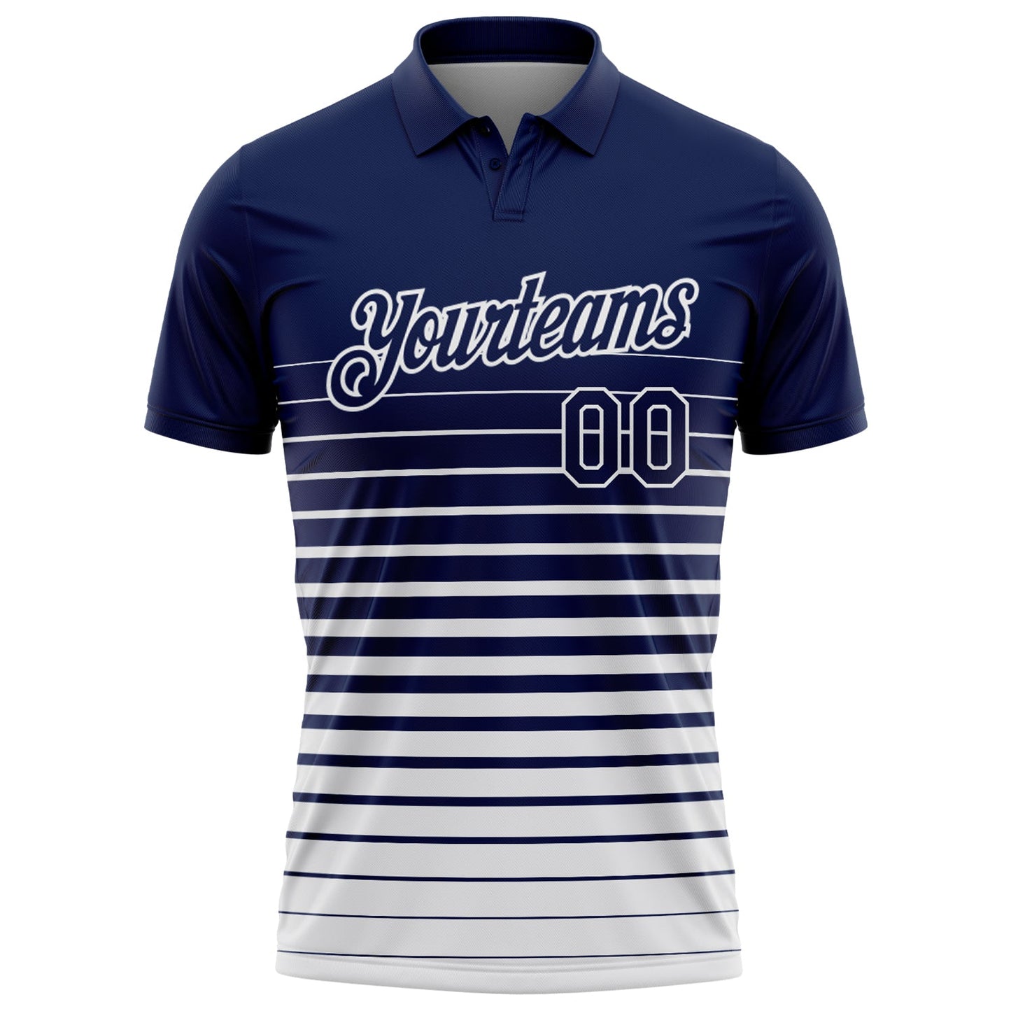 Custom Navy-White Horizontal Gradient Stripe Performance Polo Shirt view 2