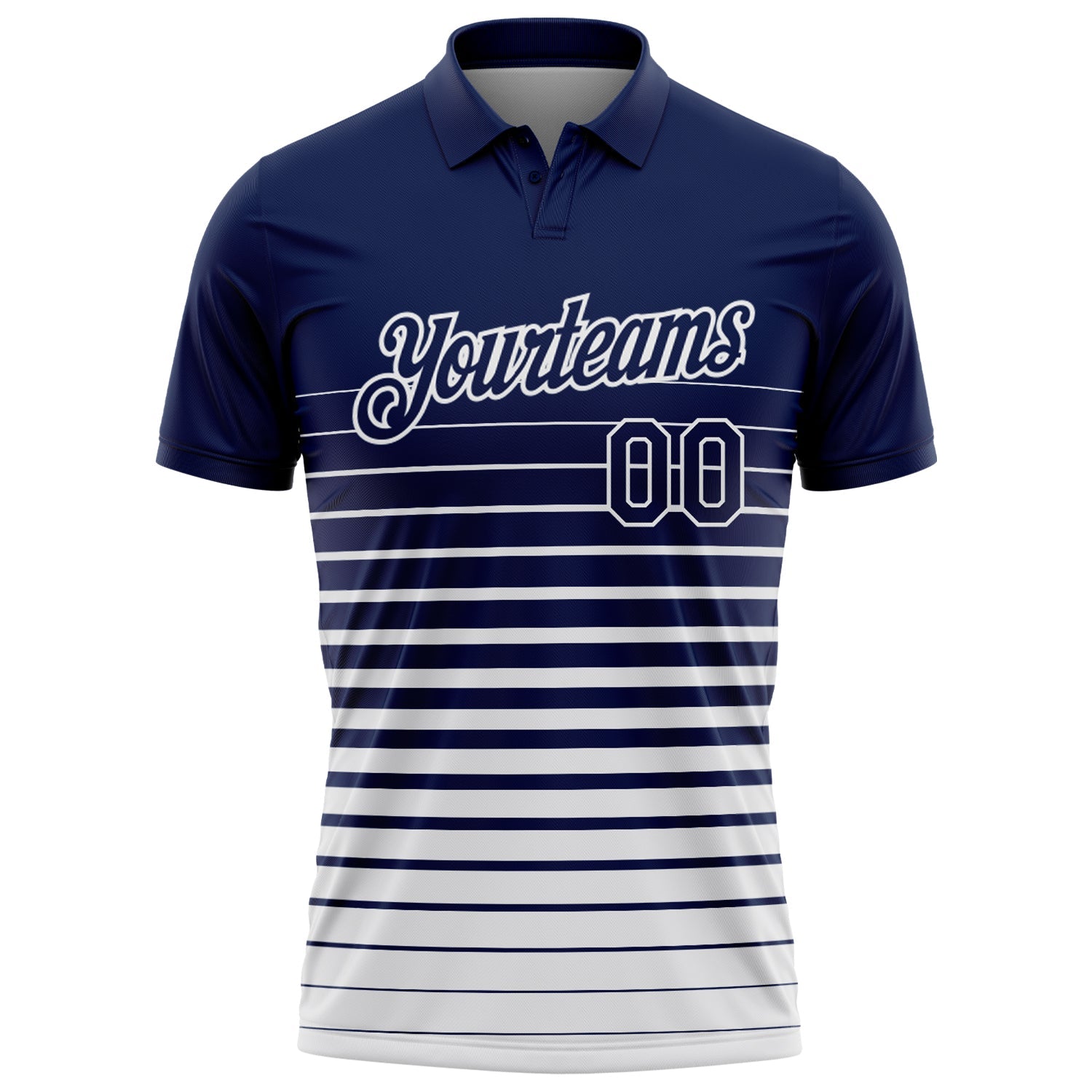 Custom Navy-White Horizontal Gradient Stripe Performance Polo Shirt view 2