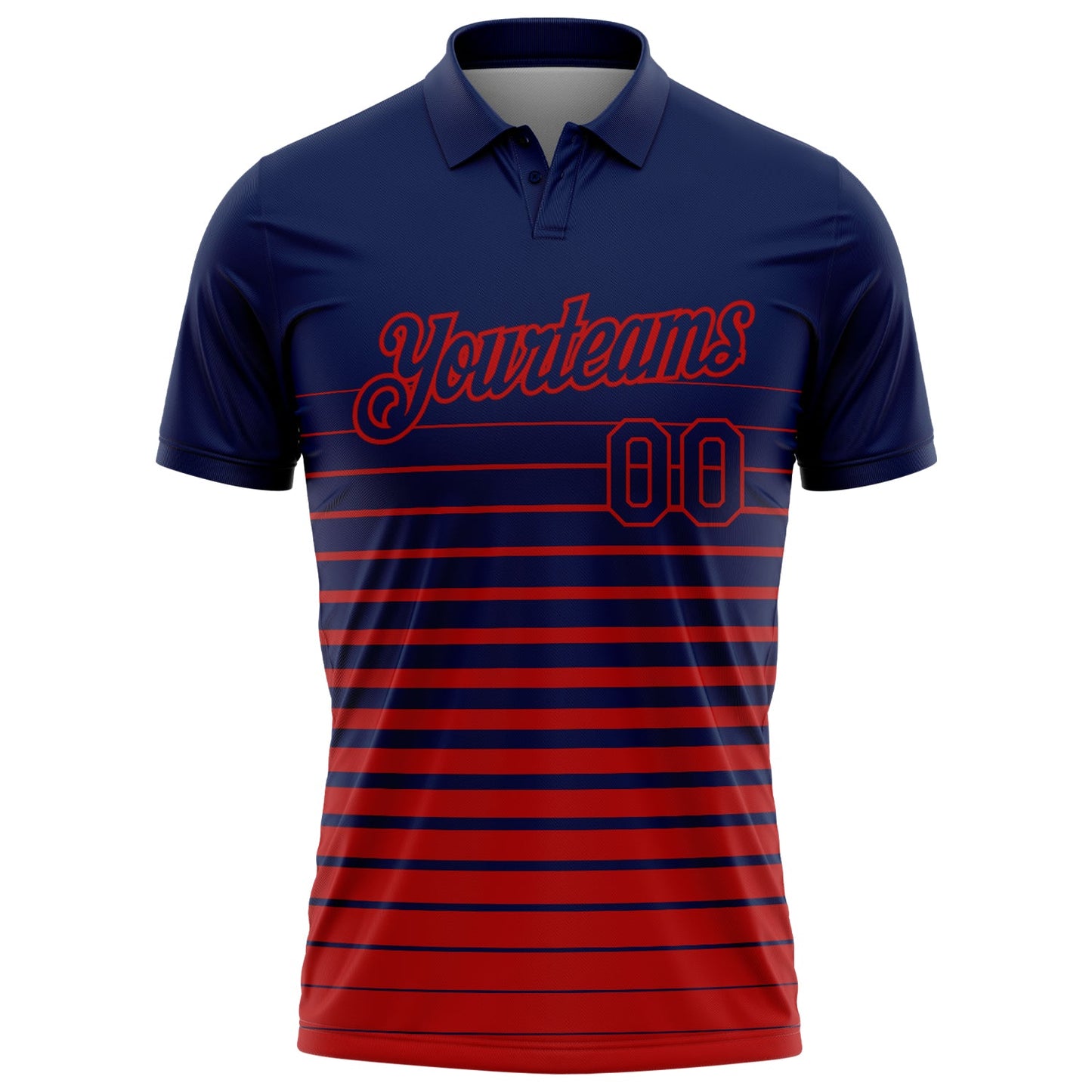 Custom Navy-Red Horizontal Gradient Stripe Performance Polo Shirt view 2