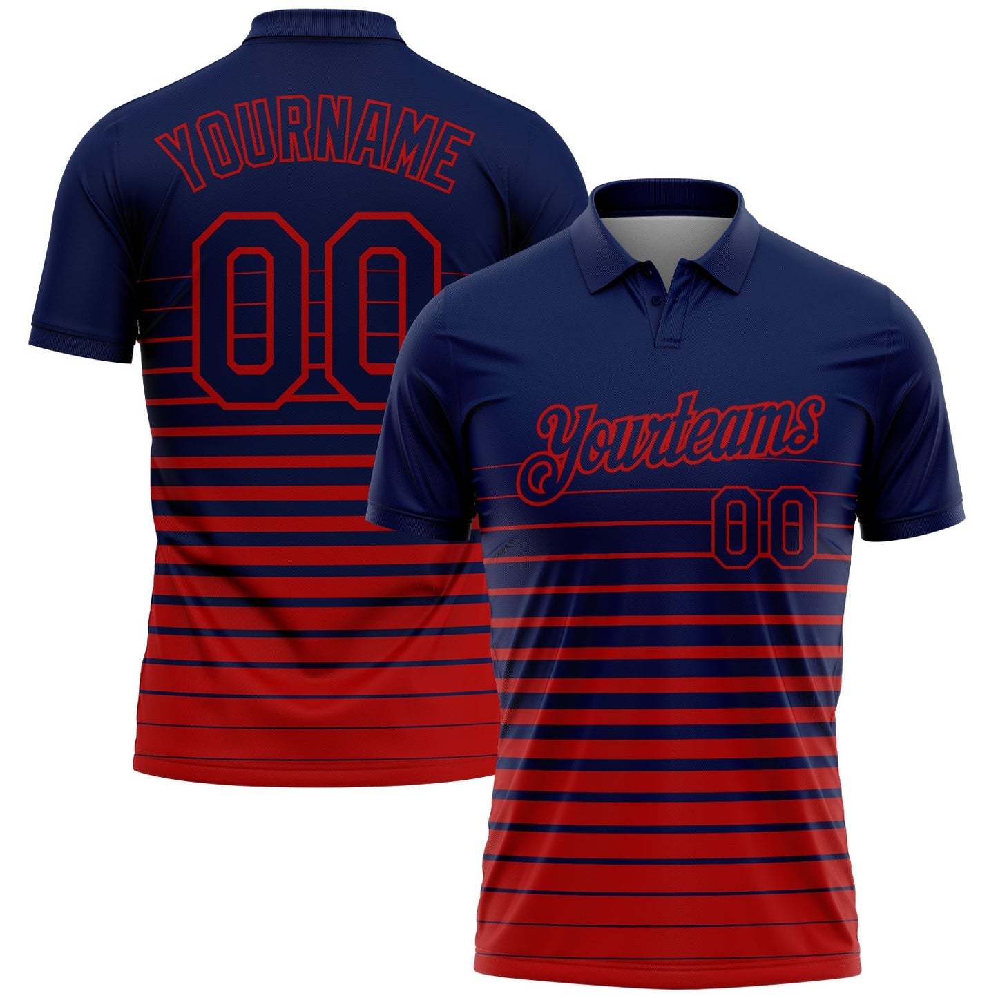 Custom Navy-Red Horizontal Gradient Stripe Performance Polo Shirt - Main View
