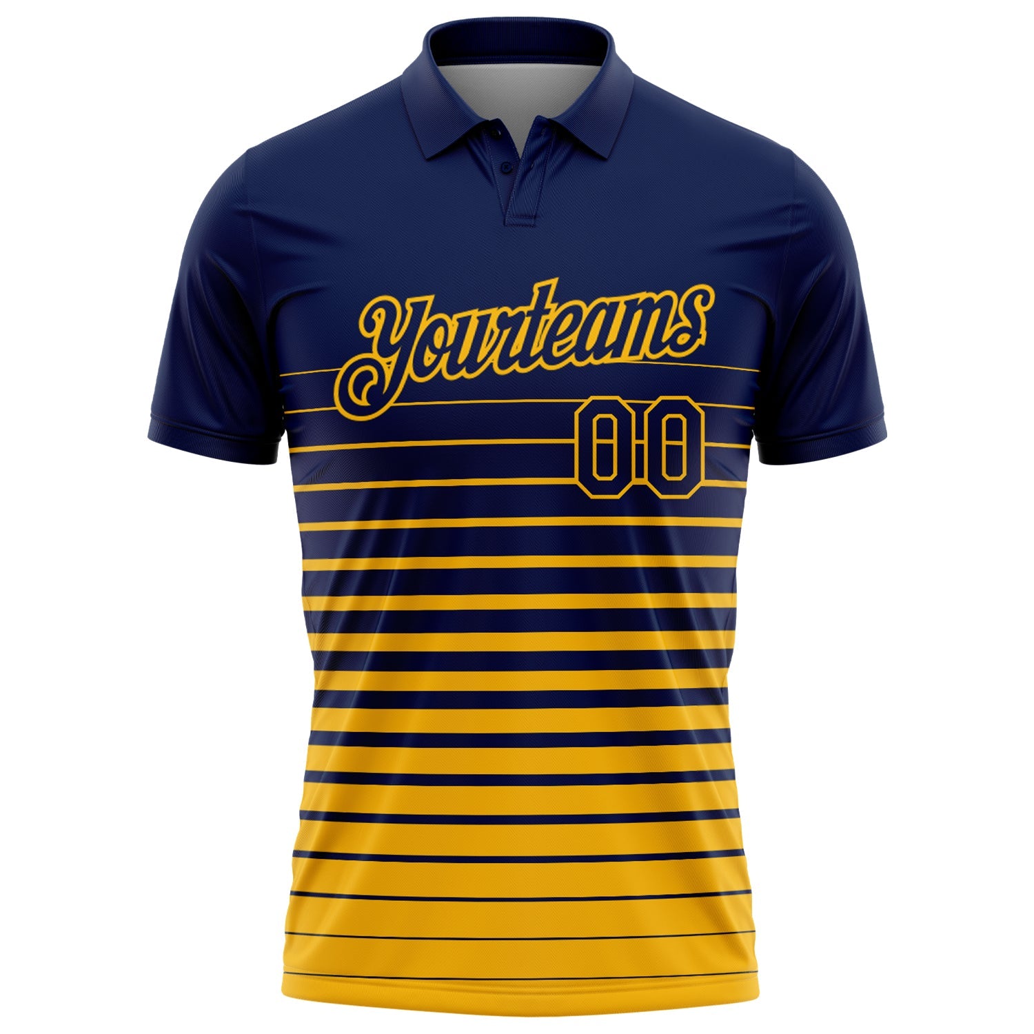Custom Navy-Gold Horizontal Gradient Stripe Performance Polo Shirt view 2