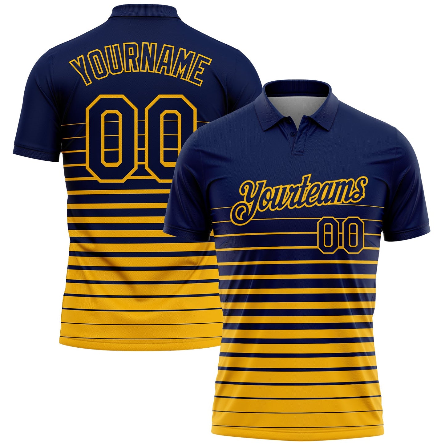 Custom Navy-Gold Horizontal Gradient Stripe Performance Polo Shirt - Main View