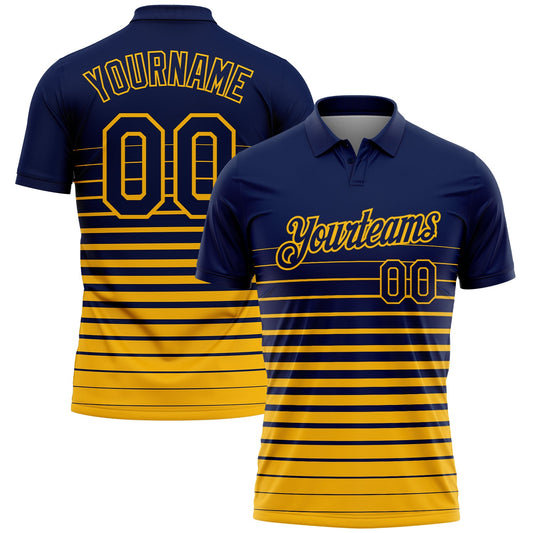 Custom Navy-Gold Horizontal Gradient Stripe Performance Polo Shirt - Main View