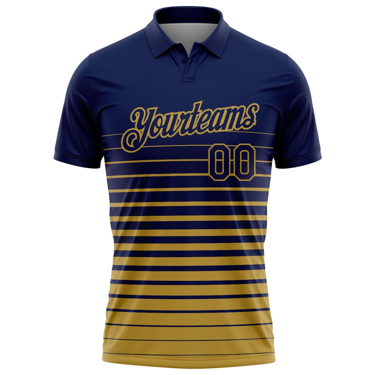 Custom Navy-Old Gold Horizontal Gradient Stripe Performance Polo Shirt view 2