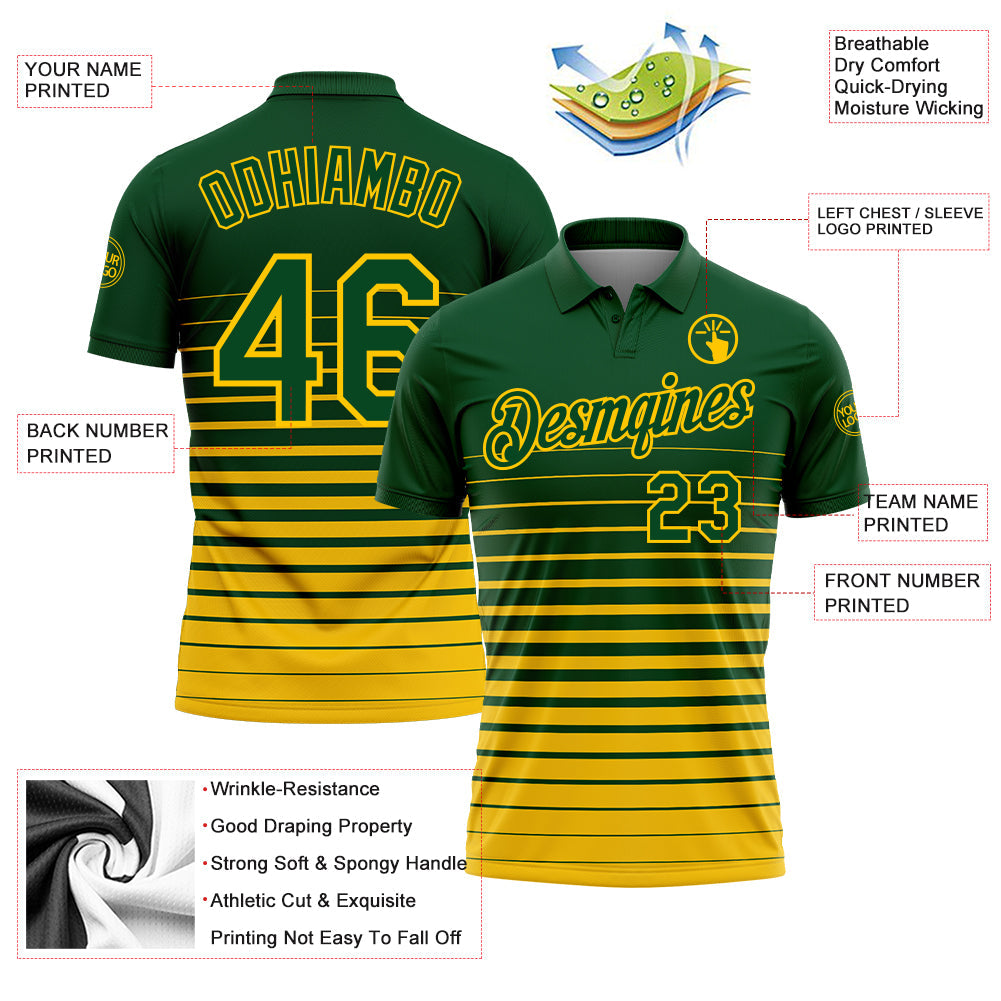 Custom Green-Yellow Horizontal Gradient Stripe Performance Polo Shirt view 3