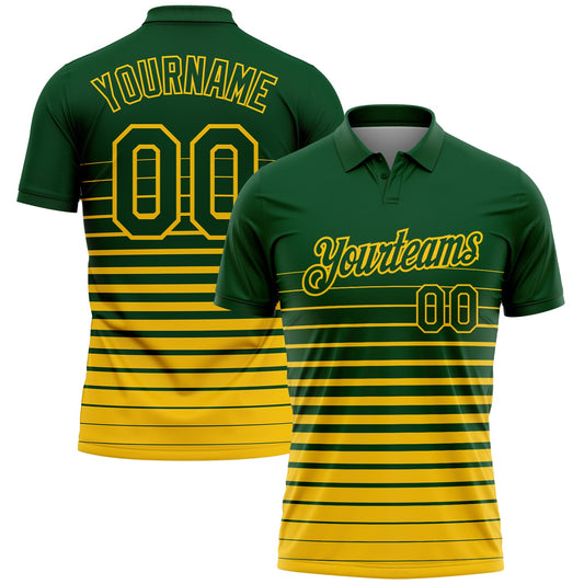 Custom Green-Yellow Horizontal Gradient Stripe Performance Polo Shirt - Main View