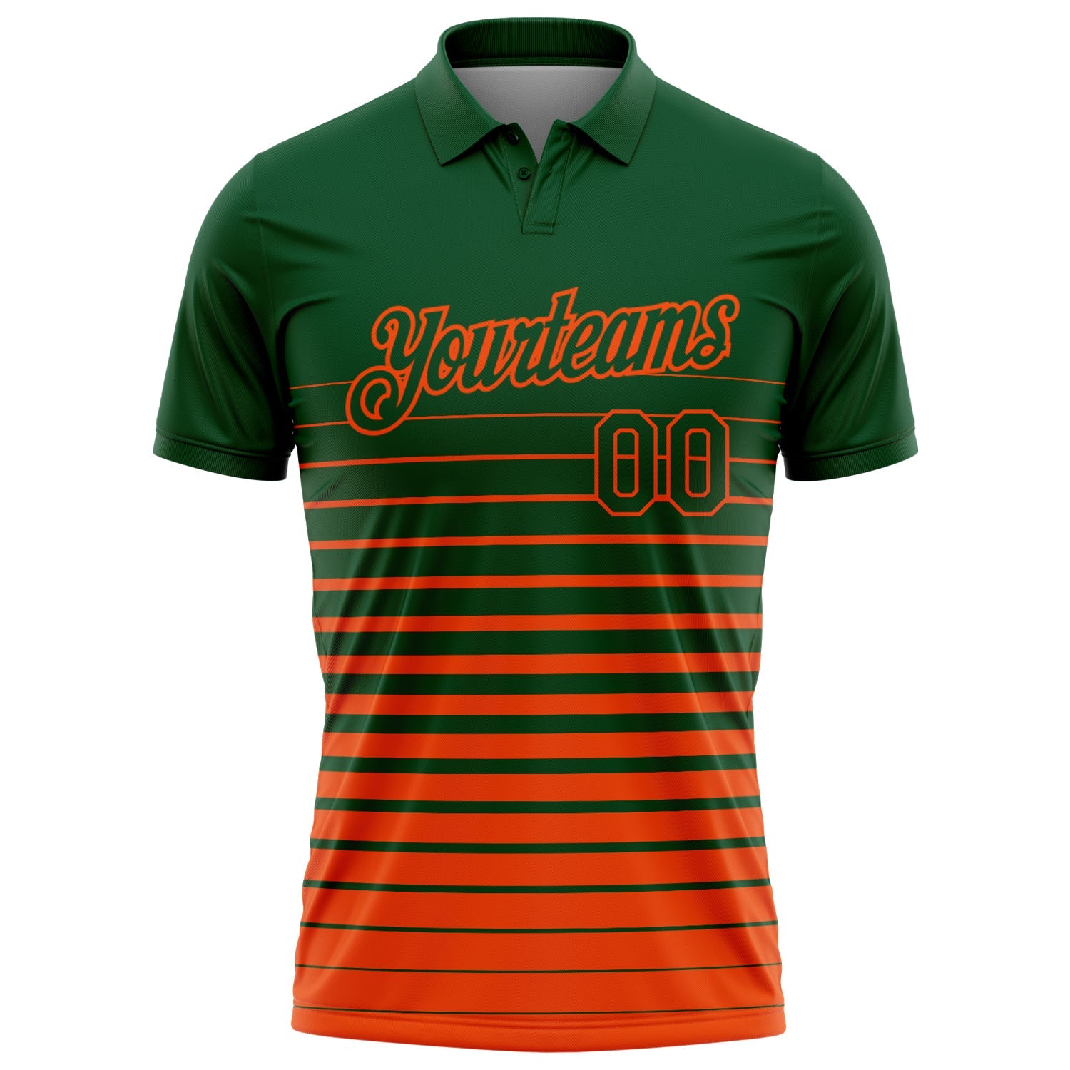Custom Green-Orange Horizontal Gradient Stripe Performance Polo Shirt view 2