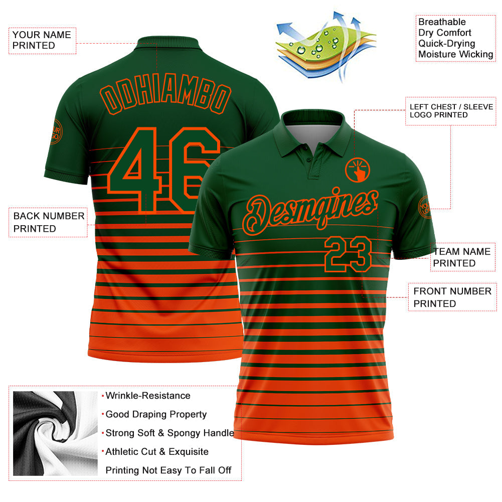 Custom Green-Orange Horizontal Gradient Stripe Performance Polo Shirt view 3