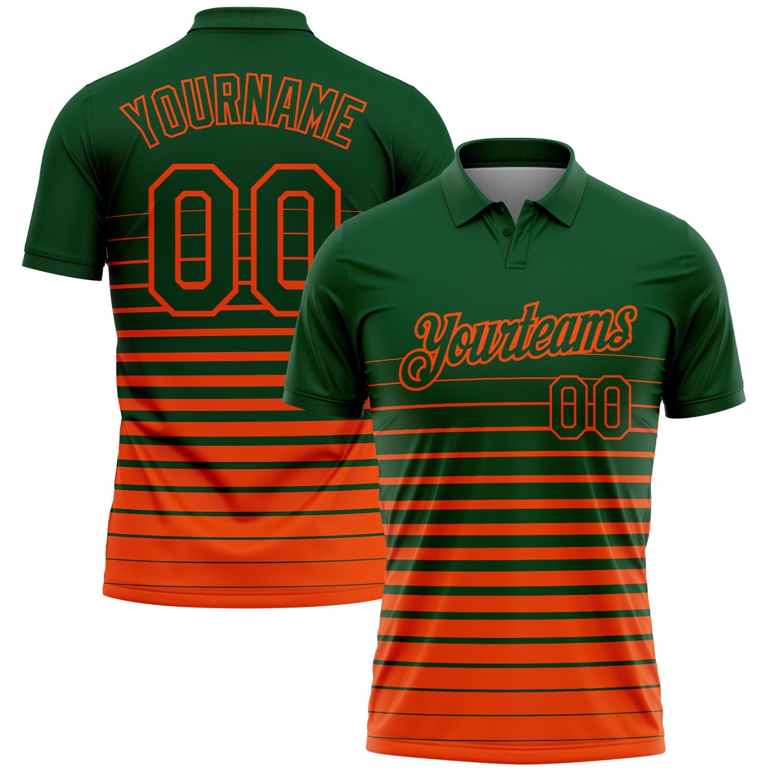 Custom Green-Orange Horizontal Gradient Stripe Performance Polo Shirt - Main View