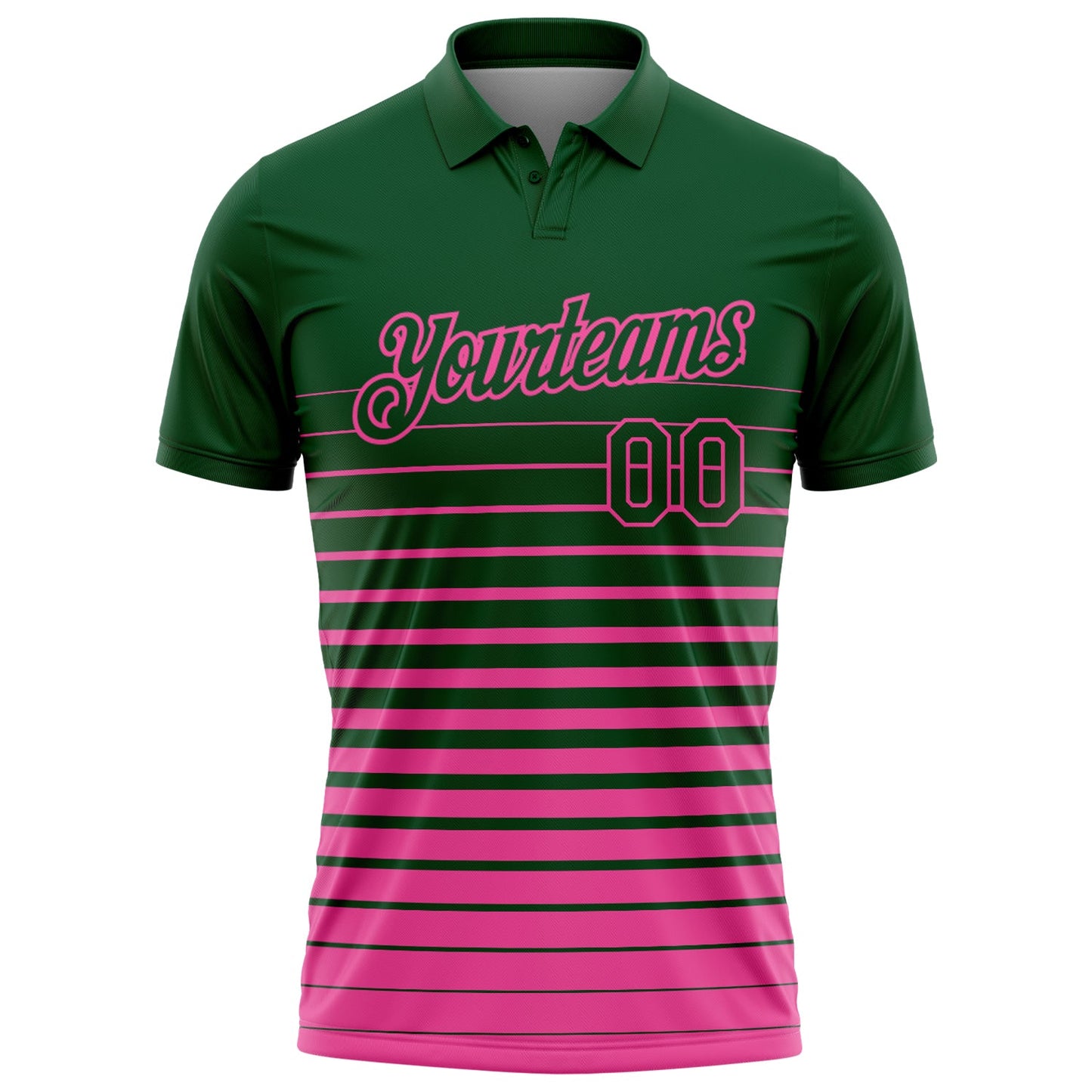 Custom Green-Pink Horizontal Gradient Stripe Performance Polo Shirt view 2
