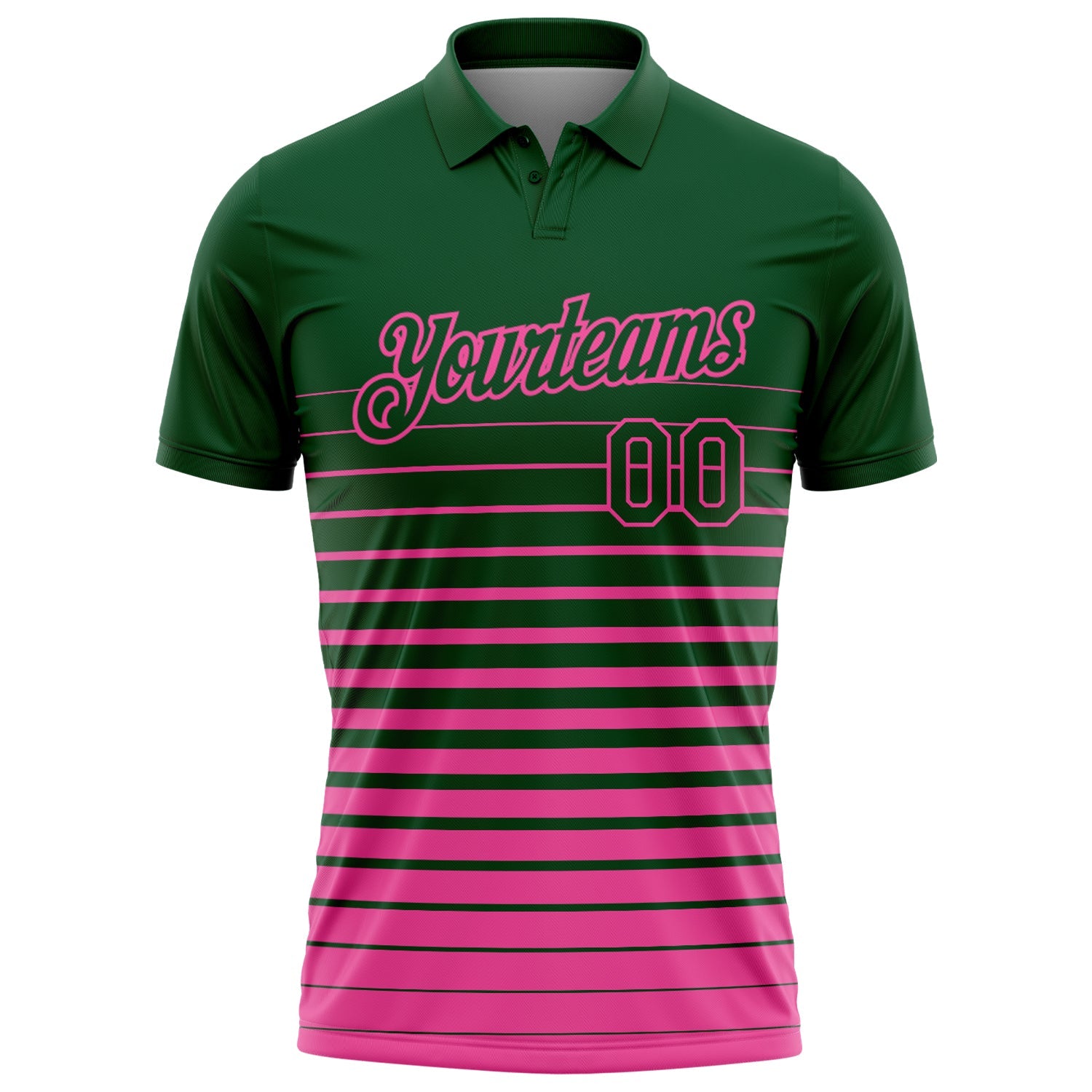 Custom Green-Pink Horizontal Gradient Stripe Performance Polo Shirt view 2