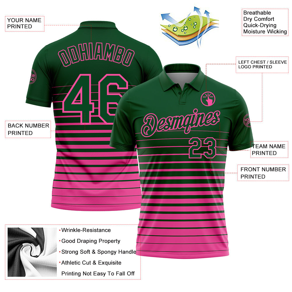 Custom Green-Pink Horizontal Gradient Stripe Performance Polo Shirt view 3