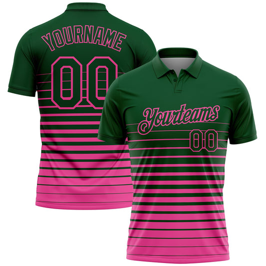 Custom Green-Pink Horizontal Gradient Stripe Performance Polo Shirt - Main View