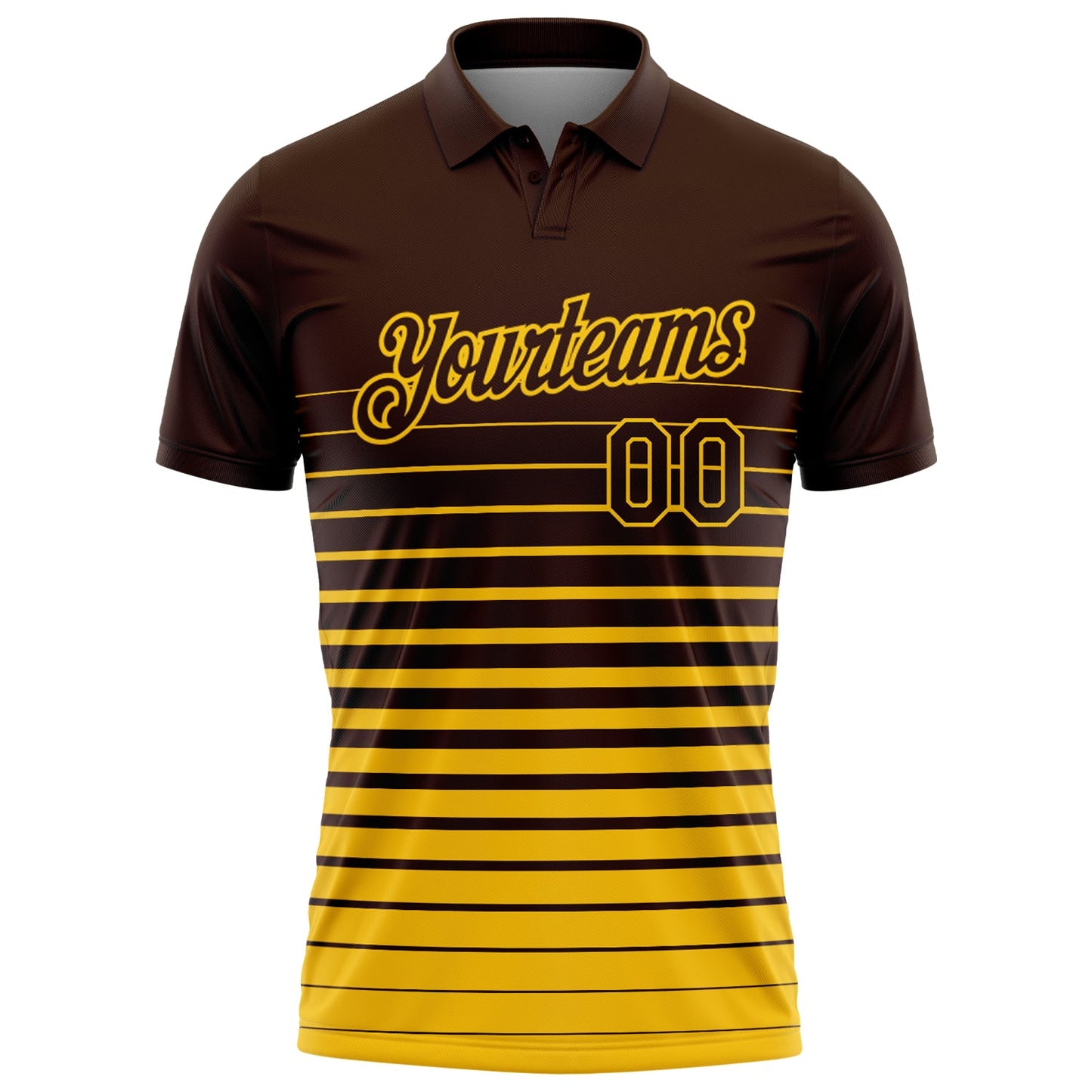 Custom Brown-Yellow Horizontal Gradient Stripe Performance Polo Shirt view 2