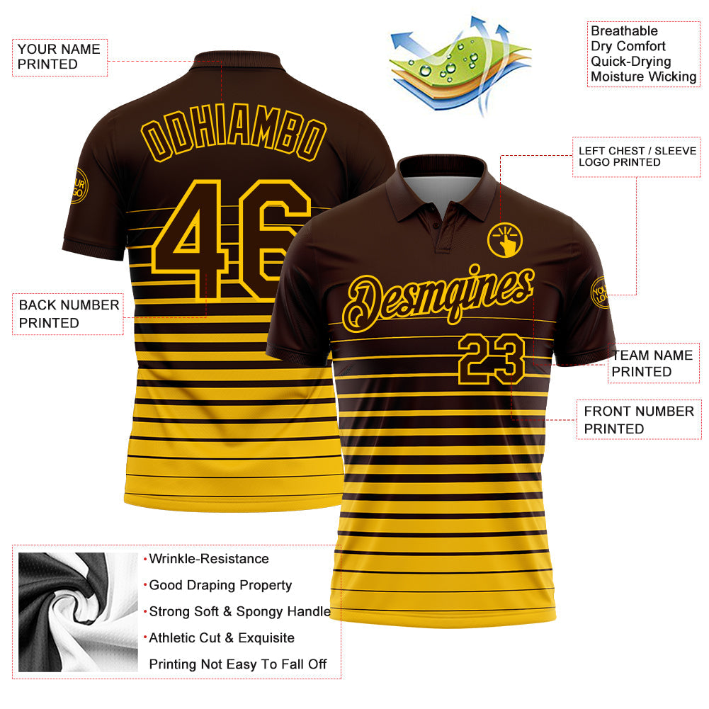 Custom Brown-Yellow Horizontal Gradient Stripe Performance Polo Shirt view 3