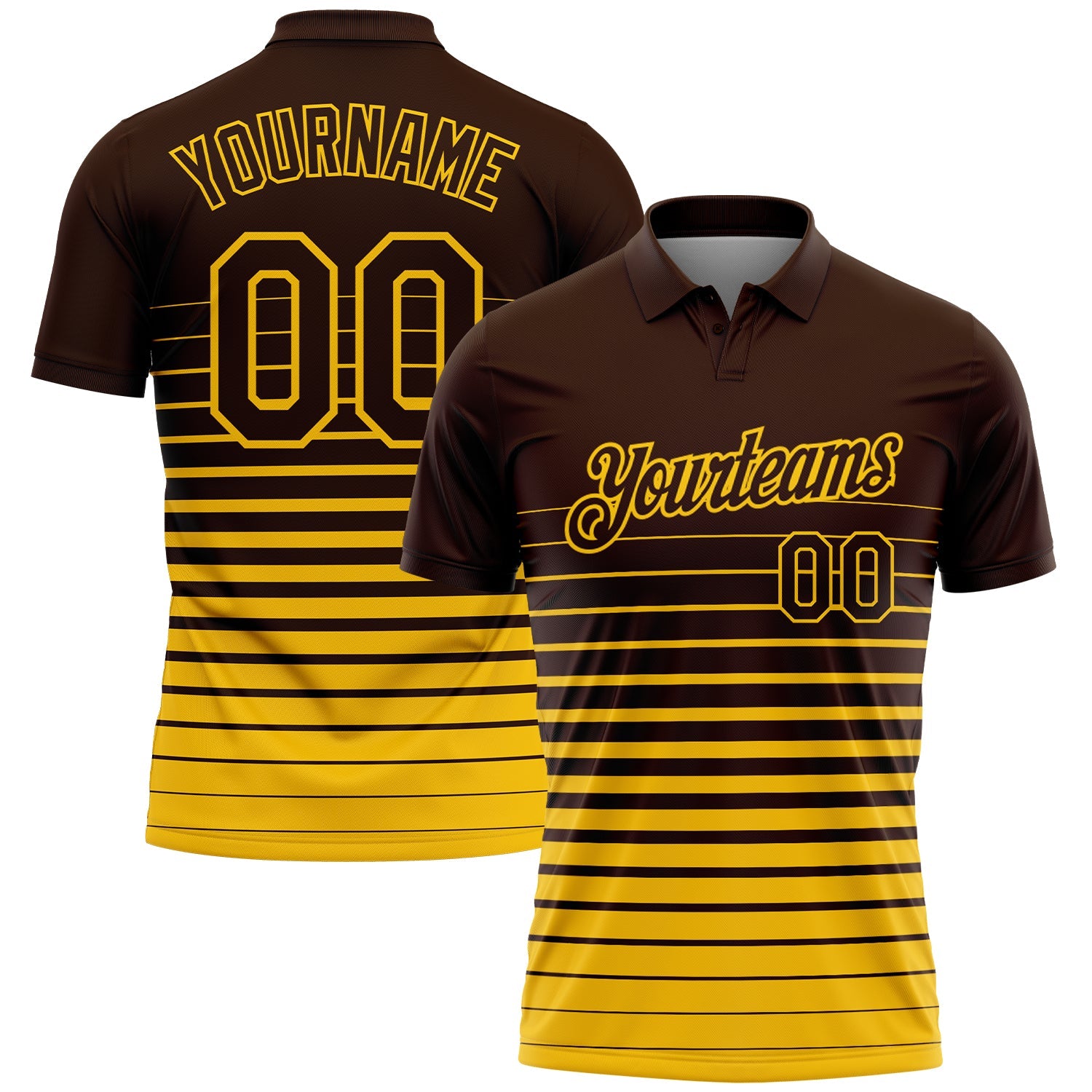 Custom Brown-Yellow Horizontal Gradient Stripe Performance Polo Shirt - Main View
