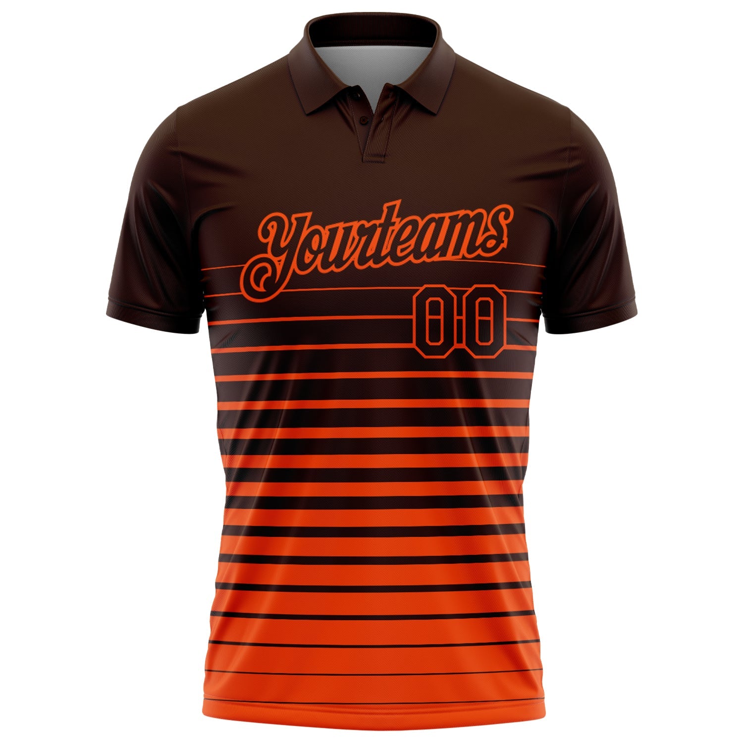Custom Brown-Orange Horizontal Gradient Stripe Performance Polo Shirt view 2
