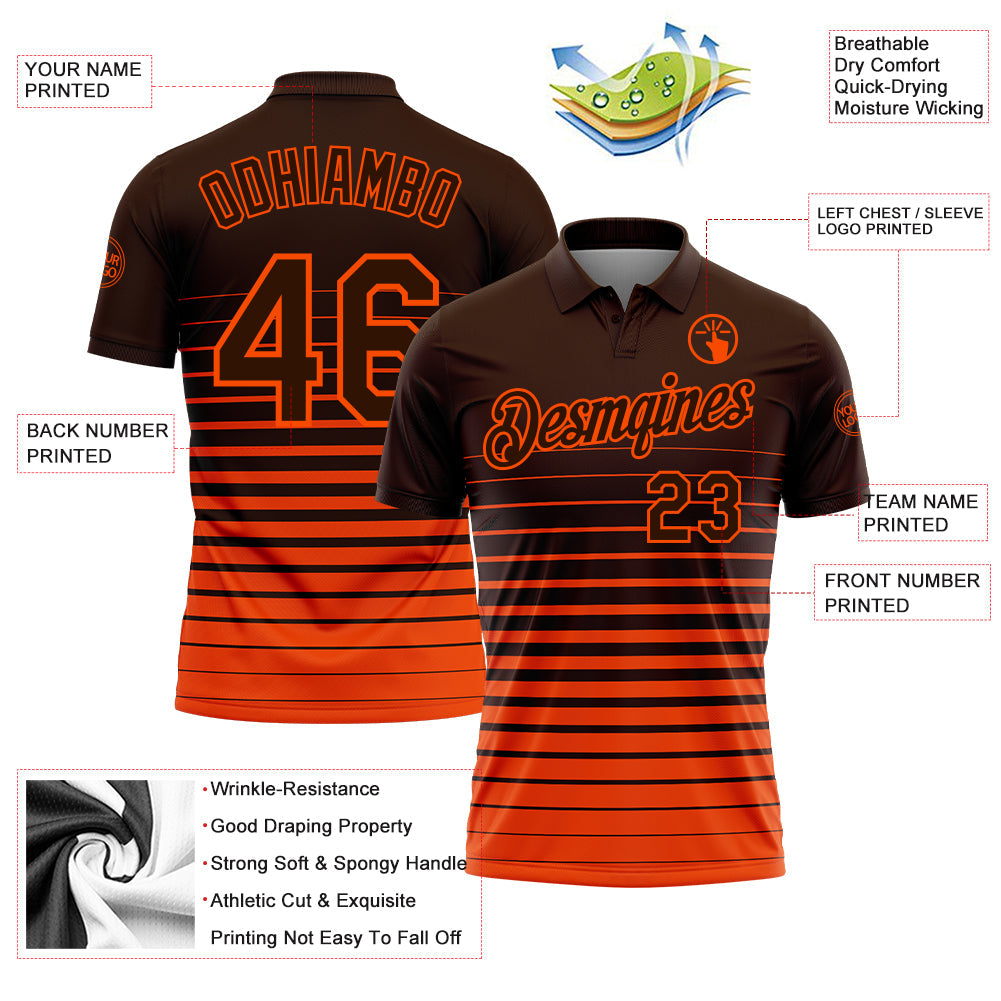 Custom Brown-Orange Horizontal Gradient Stripe Performance Polo Shirt view 3