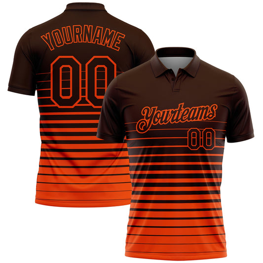 Custom Brown-Orange Horizontal Gradient Stripe Performance Polo Shirt - Main View