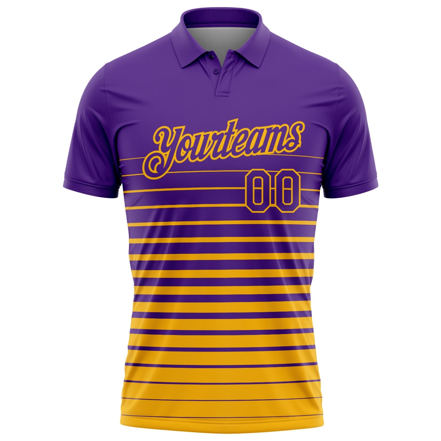 Custom Purple-Gold Horizontal Gradient Stripe Performance Polo Shirt view 2