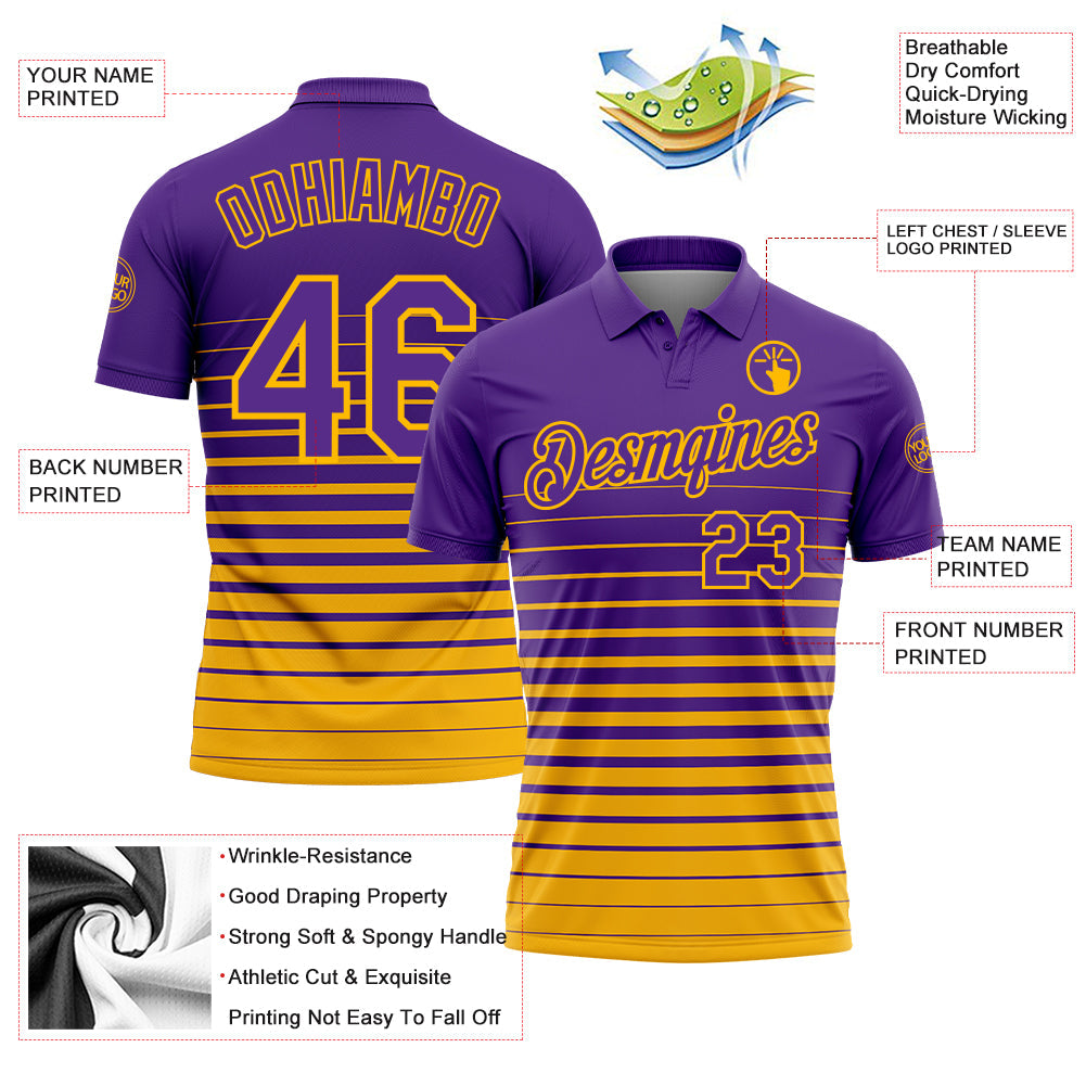 Custom Purple-Gold Horizontal Gradient Stripe Performance Polo Shirt view 3