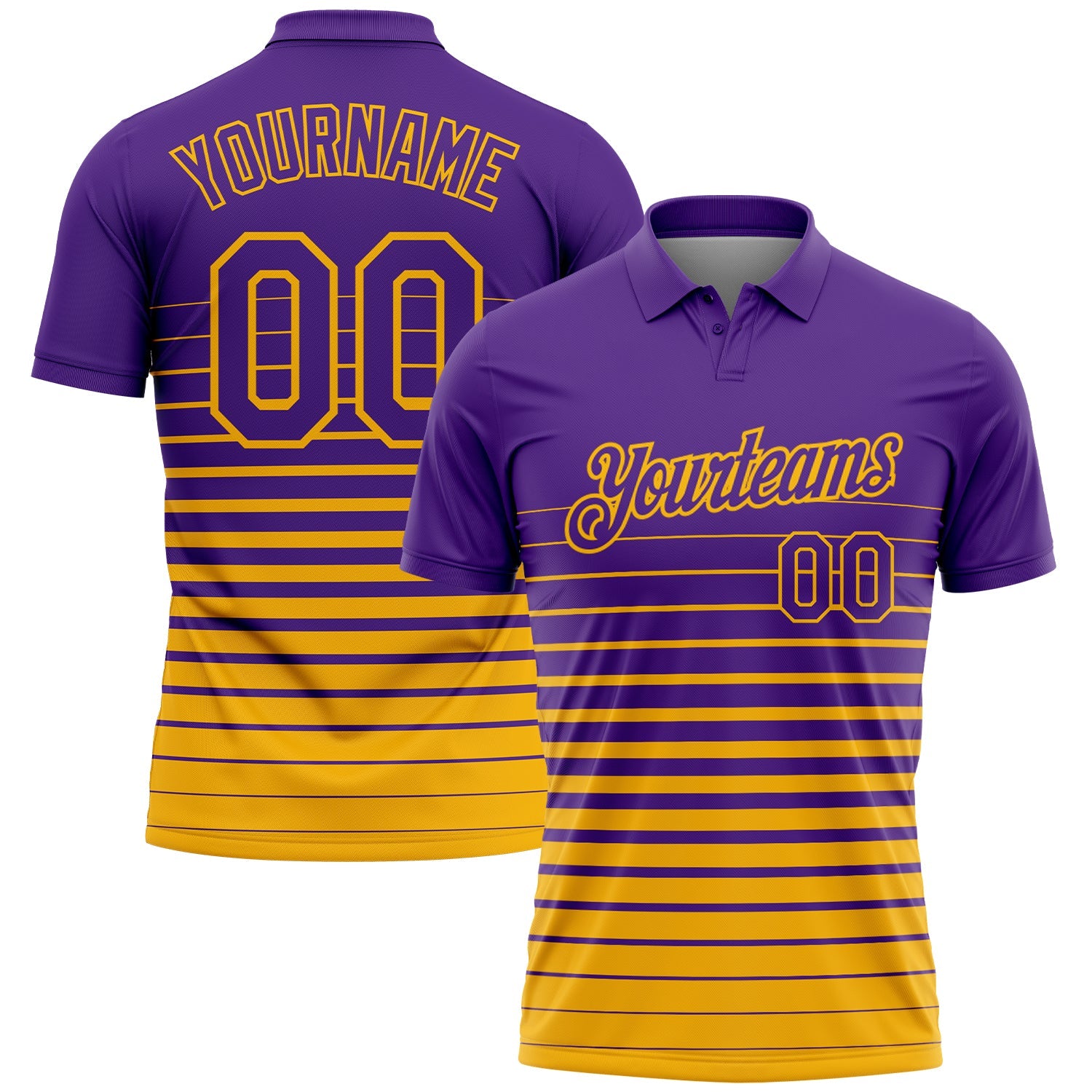 Custom Purple-Gold Horizontal Gradient Stripe Performance Polo Shirt - Main View