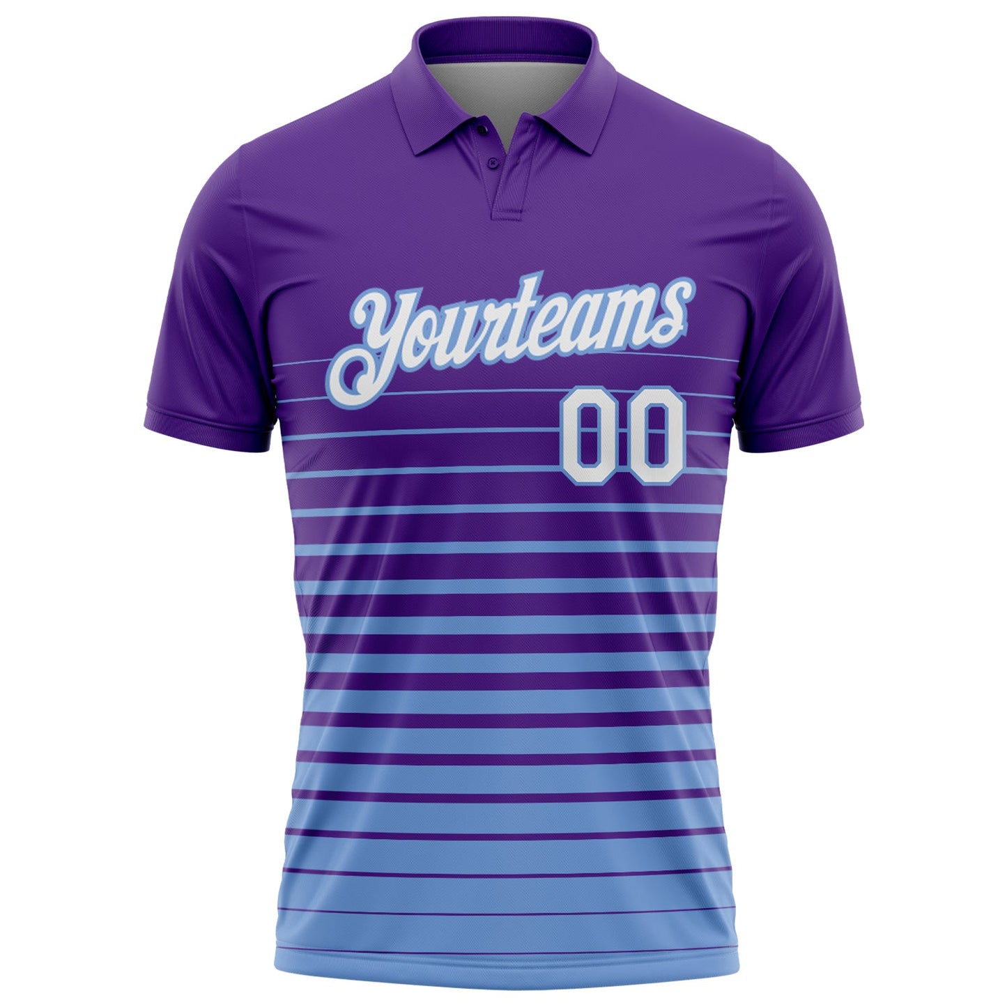 Custom Purple White-Light Blue Horizontal Gradient Stripe Performance Polo Shirt view 2