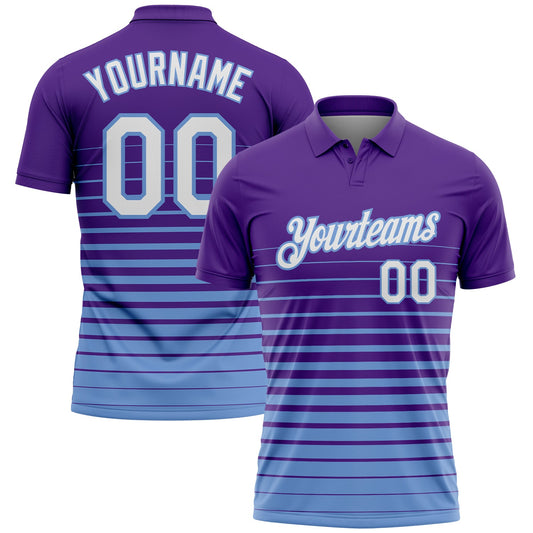 Custom Purple White-Light Blue Horizontal Gradient Stripe Performance Polo Shirt - Main View