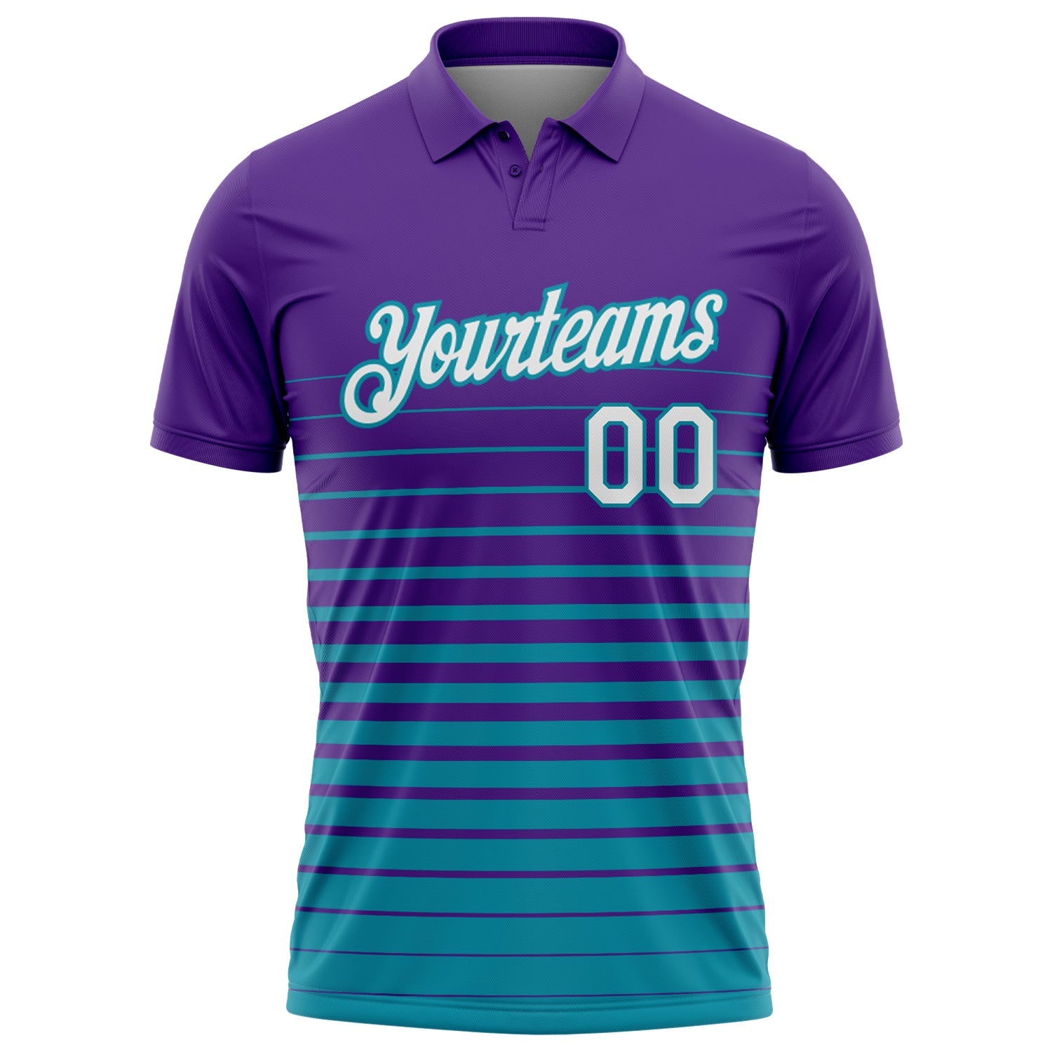 Custom Purple White-Teal Horizontal Gradient Stripe Performance Polo Shirt view 2