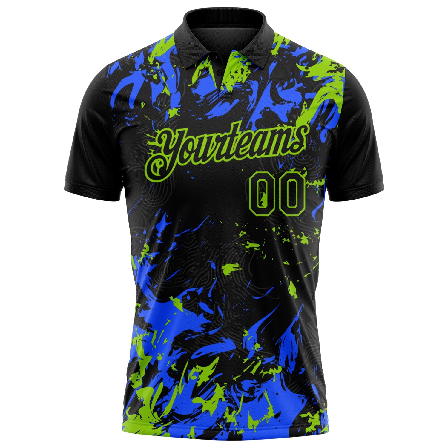 Custom Black Royal-Neon Green Dynamic Splatter Brush Stroke Performance Polo Shirt view 2