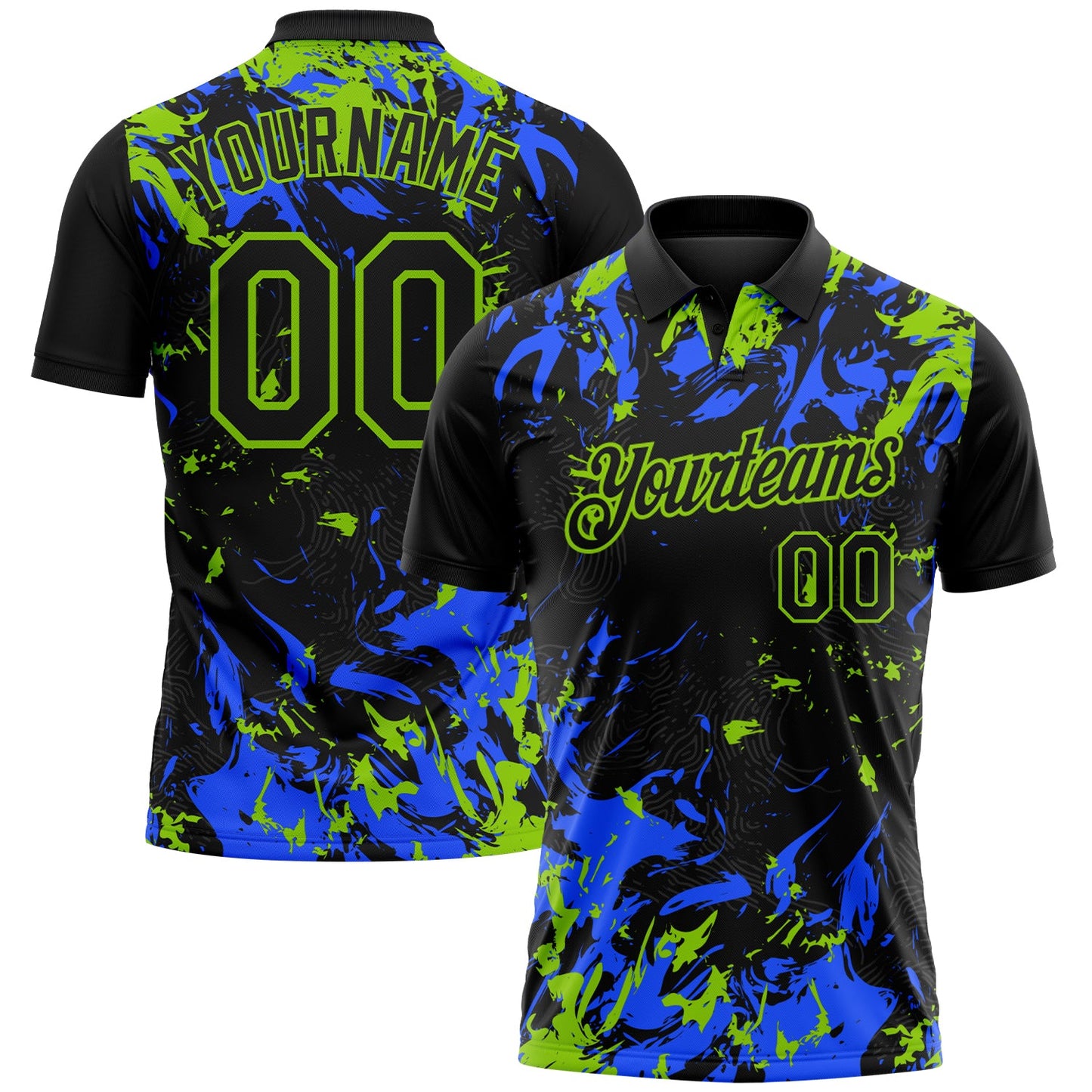 Custom Black Royal-Neon Green Dynamic Splatter Brush Stroke Performance Polo Shirt - Main View