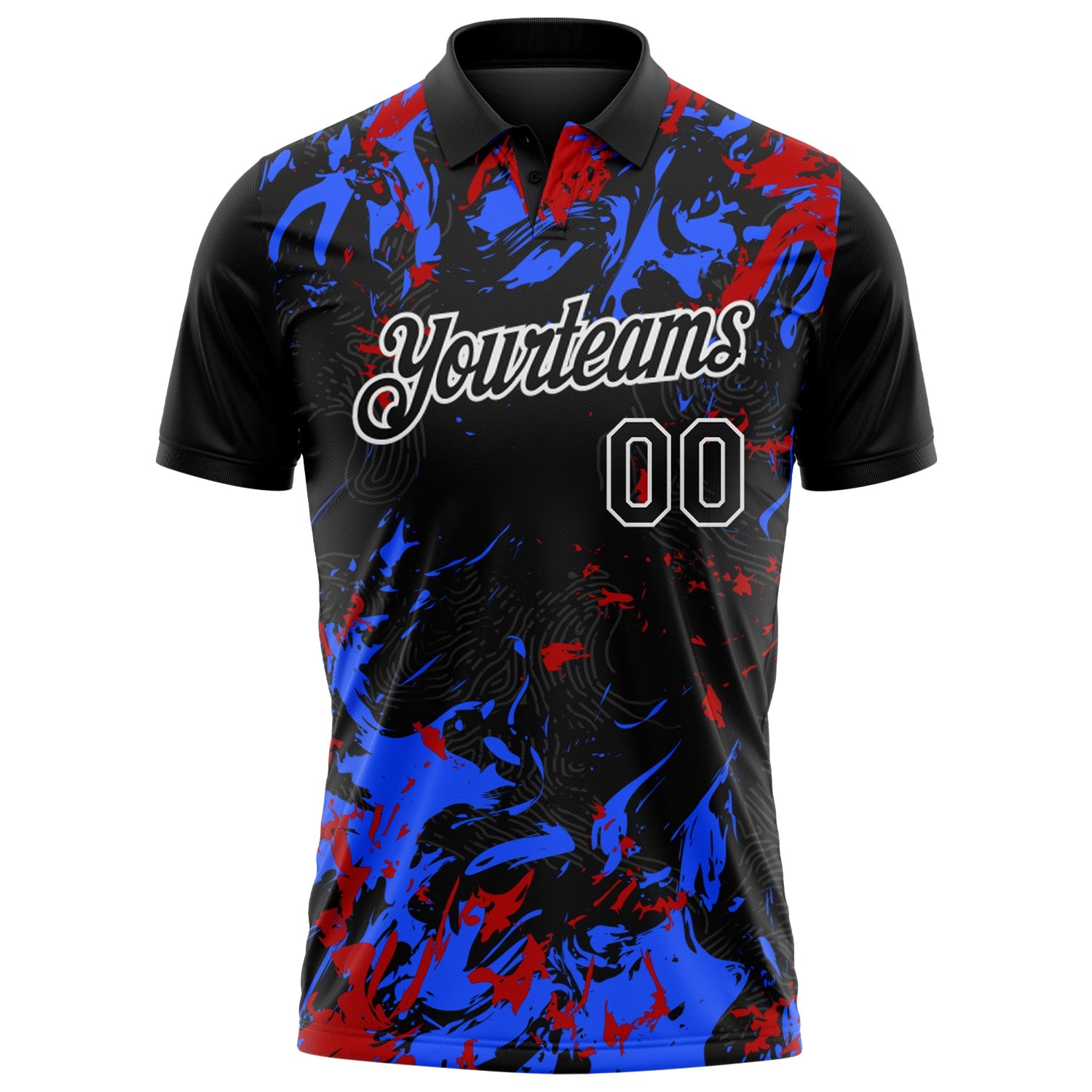 Custom Black Royal Red-White Dynamic Splatter Brush Stroke Performance Polo Shirt view 2