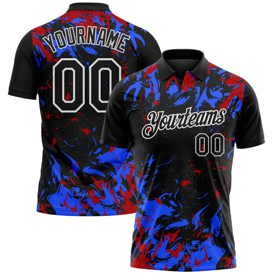 Custom Black Royal Red-White Dynamic Splatter Brush Stroke Performance Polo Shirt - Main View