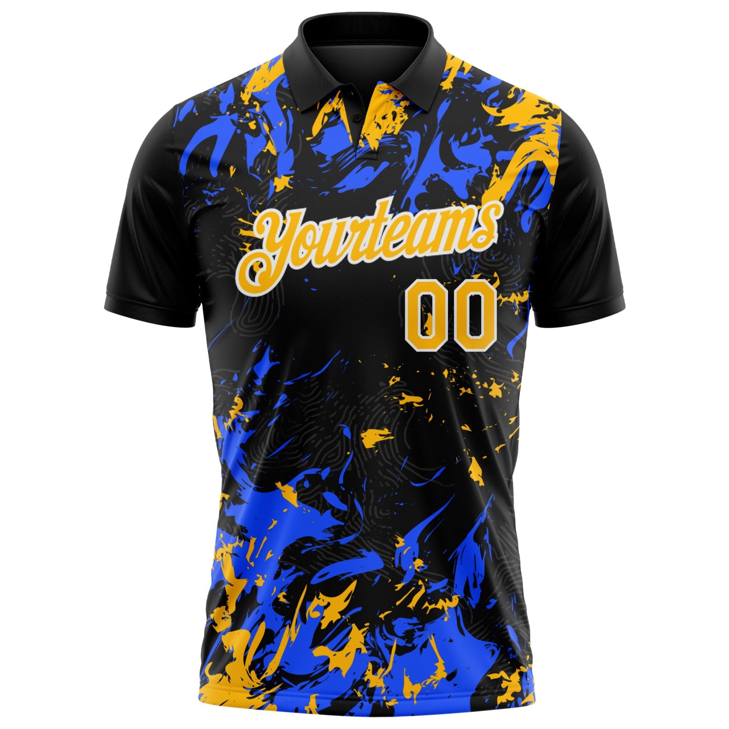 Custom Black Gold Royal-White Dynamic Splatter Brush Stroke Performance Polo Shirt view 2
