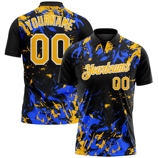 Custom Black Gold Royal-White Dynamic Splatter Brush Stroke Performance Polo Shirt - Main View
