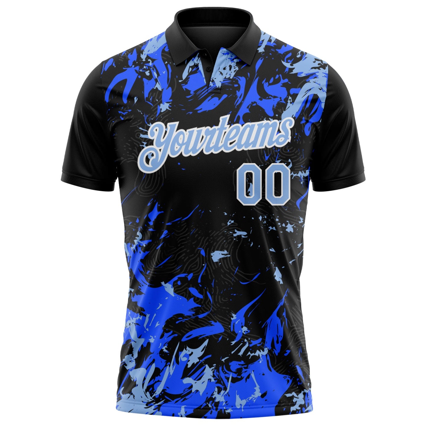 Custom Black Light Blue Royal-White Dynamic Splatter Brush Stroke Performance Polo Shirt view 2