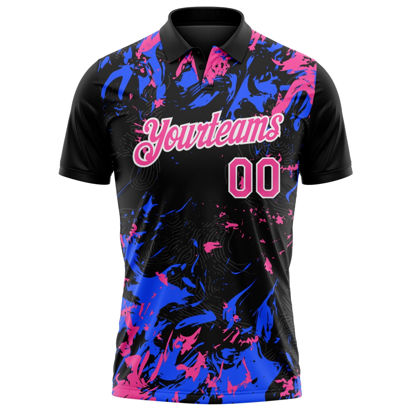 Custom Black Pink Royal-White Dynamic Splatter Brush Stroke Performance Polo Shirt view 2