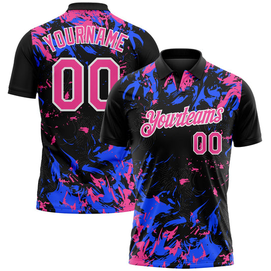 Custom Black Pink Royal-White Dynamic Splatter Brush Stroke Performance Polo Shirt - Main View