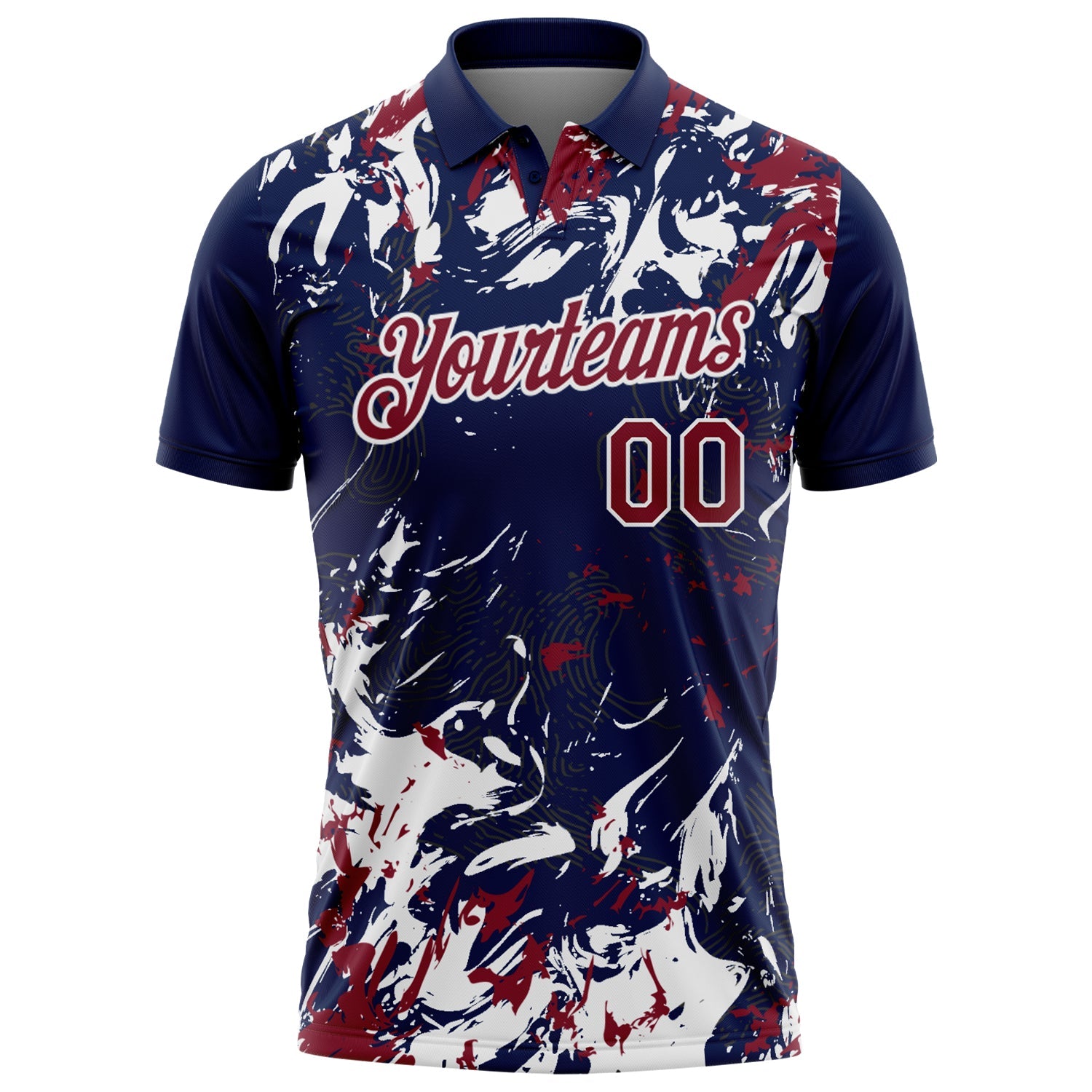 Custom Navy Crimson-White Dynamic Splatter Brush Stroke Performance Polo Shirt view 2