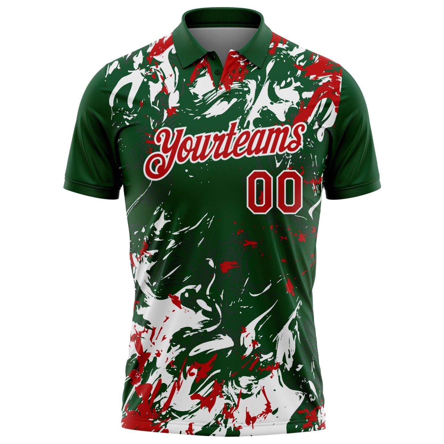 Custom Green Red-White Dynamic Splatter Brush Stroke Performance Polo Shirt view 2