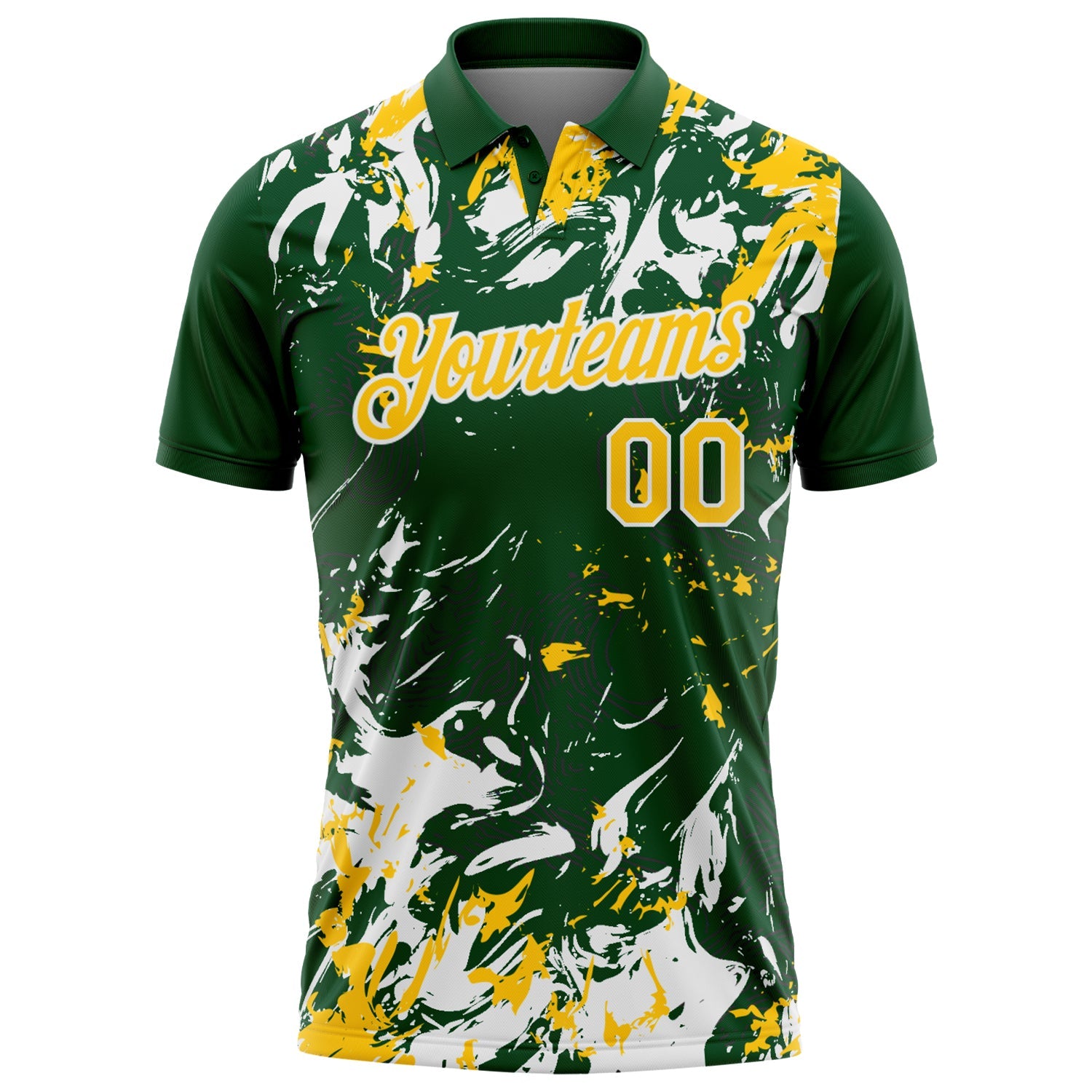 Custom Green Yellow-White Dynamic Splatter Brush Stroke Performance Polo Shirt view 2