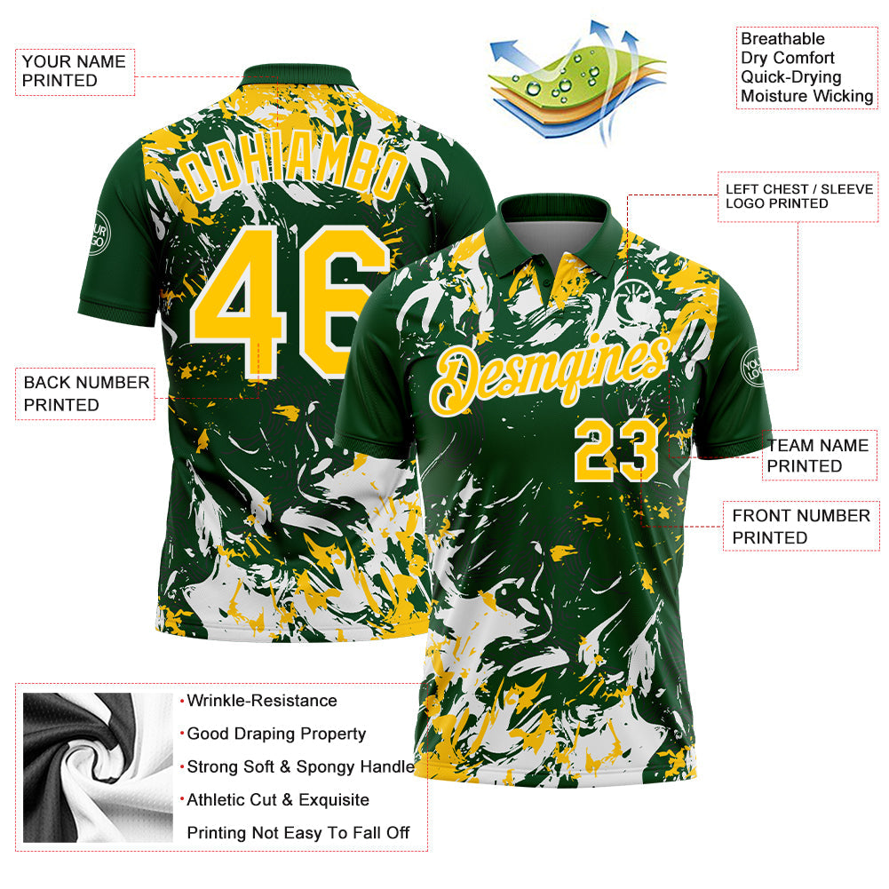 Custom Green Yellow-White Dynamic Splatter Brush Stroke Performance Polo Shirt view 3