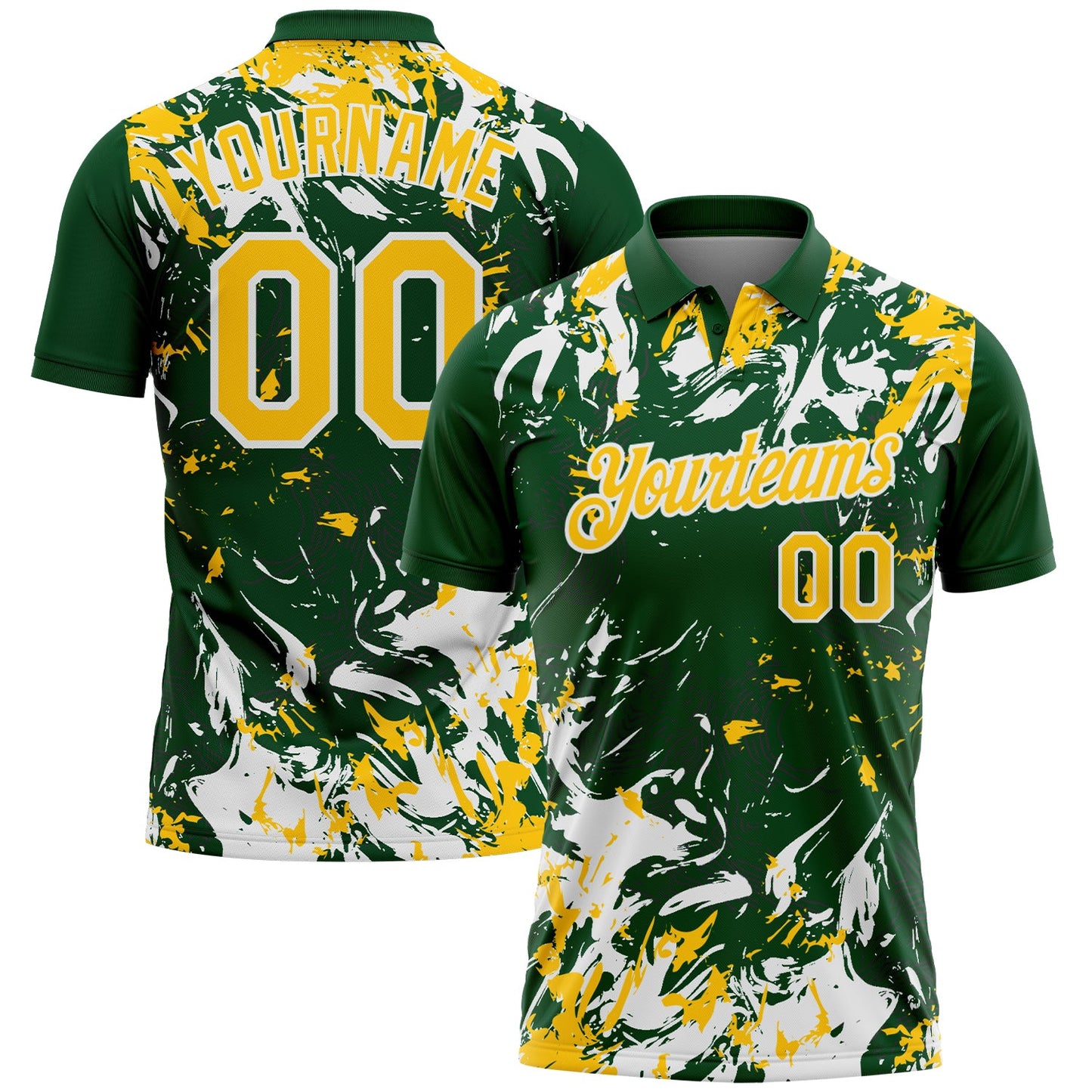 Custom Green Yellow-White Dynamic Splatter Brush Stroke Performance Polo Shirt - Main View